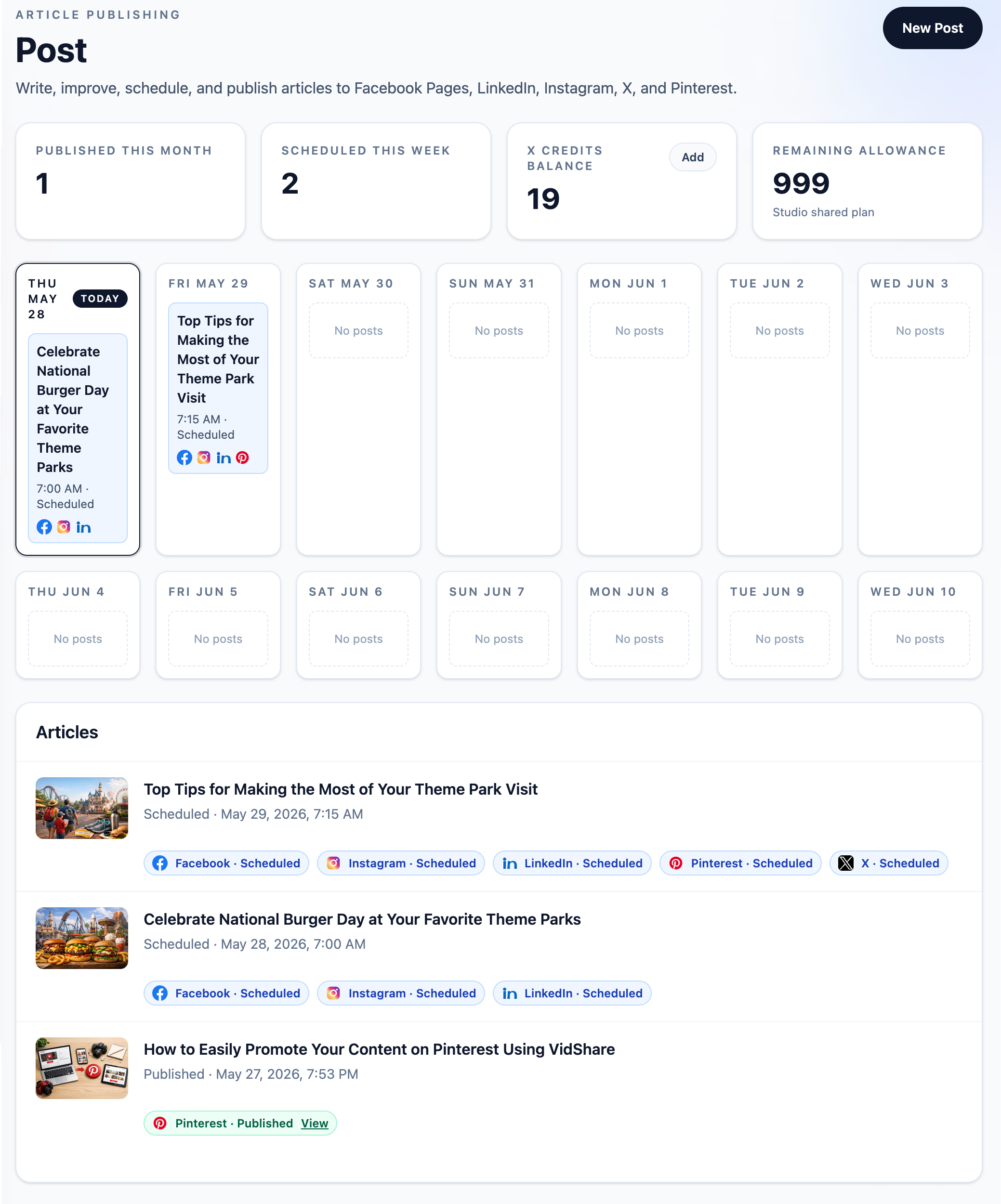 VidShare Post feature showing AI tools for improving and preparing social post content